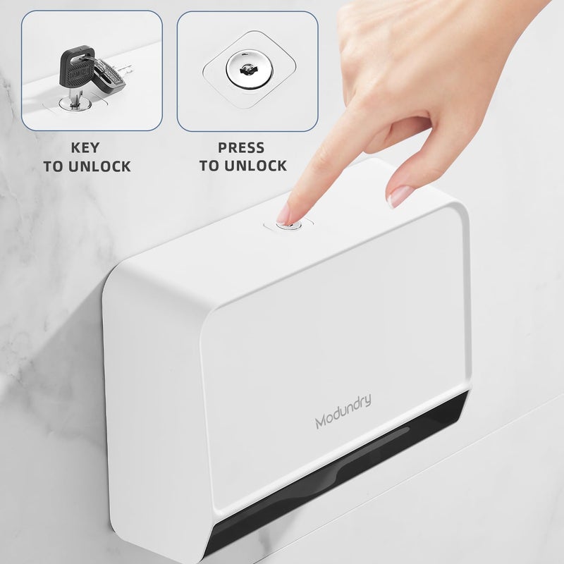 Modundry Paper Towel Dispensers Wall Mount,Multifold Tri-Fold Paper Towel Holder with Key Lock, No Drilling/Screws Install, Home Hand Towel Dispenser for Bathroom, Restroom, Office, White - Image 5